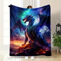Vibrant 3D Galaxy Dragon Print Throw Blanket - Soft Flannel, All-Season Comfort for Bed, Sofa, Home Decor, Picnics - Ideal Size: 75*100cm, Weight: 230 GSM