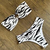 Stripe Print Bikini maudymosi kostiumėlis Moteriškas maudymosi kostiumėlis aukštu juosmeniu Bikini Push Up Bandeau maudymosi kostiumėlis Moteriška tuščiavidurė maudymosi paplūdimio apranga S balta/juoda