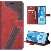 Case for Samsung Galaxy A53 5G, Two-Tone Splicing PU Leather, Card Holder and Stand Function,  V  Pattern, Red raudona
