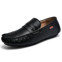 Handmade Men Comfortable Leather Driving Shoes Men's Slip-On Bean Bean Shoes Breathable round Toe Casual Walking Shoes 38 juoda