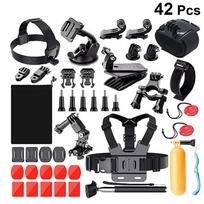 42 Pcs Action Camera Mounting Kit With Quick Release, Includes Protective Frame, Selfie Stick & Mini Tripod For Gopro, Outdoor Sports, Vlogging, C juoda