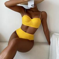 Bikini Swimsuit Sexy Split High Waist Cover Bikini Swimsuit KTB S geltona