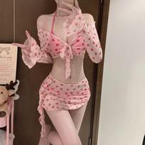 Women's Heart-Shaped Bikini Set with Skirt and Cardigan - Sun Protection for Hot Spring Vacations S [35-43kg]