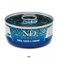 N&D Ocean Cat Wet Tuna Squid&Shrimp konservuotas pašaras katėms, tunas, kalmarai, krevetės; 70g