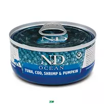 N&D Ocean Cat Wet Tuna Cod Shrimp&Pumpkin konservuotas pašaras katėms, tunas, menkė, krevetės, moliūgai; 70g