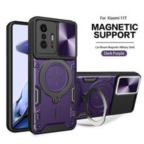 Luxury Shockproof Armor Case For Xiaomi 11T Mi 11 T Pro Magnetic Holder Ring Stand Lens Protect Funda Xiaomi11T Pro Back Cover For Xiaomi 11T Pro violetinė