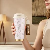 Coffee Mug 532ml Tulip Flower Element Lanyard Insulated Cup Beach Cup Lightweight Cup Commute Coffee Cup Hot Cold Cup Coffee Mug 532ml