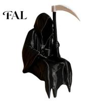 Funny Reaper with Coffee 3D Printed Grim Statue & Sickle, Gothic Desk Halloween Table Decor Decor, Unique Dark Art Figurine for Home Office Bookshelf