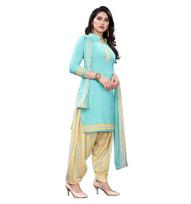 TreegoArt Fashion Women's Printed French Crepe Dress Material Unstitched Ethnic Tunic Long Top Suit Dress with Dupatta for Women -(Free Size) Sky Blue dangaus mėlyna spalva