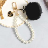 Ins  Kawaii Love Bear Pink Black Pompom Keychain Ladies Bag Pendant Key Ring juoda