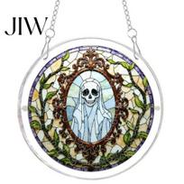 Halloween Party Hanging Props Acrylic Puzzle Window Suncatcher, Stained Glass Style Ornament Classroom Festive Wall Sign with Metal Chain, Decorative S D