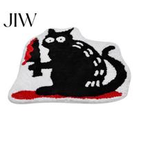 Non-slip Backing Area Rug Halloween Pumpkin Bath Mat, Bathroom with Backing, Non-shedding Flocking Soft Absorbent Black Cat for Home Entrance Bedroom 60x60cm A