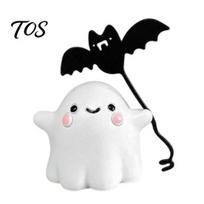Decorative Ghost with Bat Balloon Walking Dog Resin Figurine, Cute Holding Statue, Spooky Halloween Room Decor Desktop Decor, Mini Stable Base 1pc