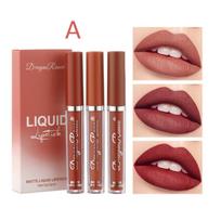 Lasting Makeup 4 Color Long-lasting  Matte Lip Glaze Set Matte Waterproof Non-stick Cup Air Velvet Lip Gloss Lipstick Big  3Pcs/ Set Box Lipstick
