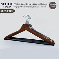 5pcs Premium Wooden Hangers with Polished Finish - Non-Slip, Grooved Design for Garment Display - Ideal for Home,Clothing Stores