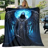 Grim Reaper Flannel Blanket - Ultra-Soft Throw for Sofa/Bed/Travel, Warm Lightweight Gift for Halloween & Gothic Lovers Size: 75*100cm, Weight: 230 GSM
