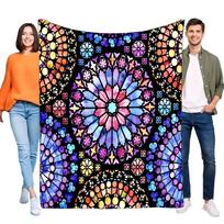 Vibrant Stained Glass Rose Window Blanket, Ultra-Soft Plush Flannel Fleece Throw, Cozy Warm Bed Sofa Home Decor, Artistic Unique Size: 75*100cm, Weight: 230 GSM