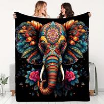 Vibrant Boho Elephant Mandala Art Throw Cozy Throw Blanket Bohemian Hippie Decor Tropical Statement Piece Size: 75*100cm, Weight: 230 GSM