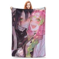 Mitsuri Kanroji and Iguro Obanai Blankets Soft Warm Flannel Throw Blanket Plush for Bed Living room Picnic Travel Home Couch Size: 75*100cm, Weight: 230 GSM