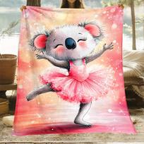Koala ballet dancer cute animal dancing pink tutu ballerina blanket whimsical art kids gift for girls Size: 75*100cm, Weight: 230 GSM