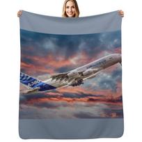 Airbus A380 - Sunset Throw Blanket Stylish Decor Blanket Gift for Friends Roommate Size: 75*100cm, Weight: 230 GSM