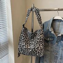 Canvas Leopard Print Zipper Crossbody Bag High Quality Large Capacity Simple Casual Shoulder Bag Soft Versatile Handbag