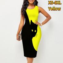 Women's Dress Sling Summerblack Cat Print Dresses Tight Sleeveless Slim Fit Sexy Fashion Top Clothing 8XL šviesiai mėlyna spalva