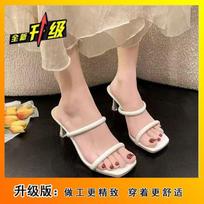 Temperament fairy sandals girl 2025 summer new wear stiletto high heel French one-word slippers sandals fashion woman 34