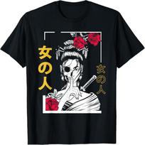 Japanese Samurai Floral Warrior Geisha Woman Tokyo Anime T-Shirt XXXXXL juoda