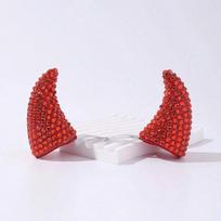 2pcs Red Resin Horn Hair Clips Adorned With Red Rhinestones, Perfect For Parties, Gatherings, And Festive Occasions raudona