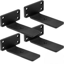 4 vnt. tvirti plaukiojančio lentynos laikikliai, paslėpti tvirtinimo elementai, geležiniai L tipo laikikliai, pramoniniai juodo metalo sieniniai atraminiai elementai baldams 4 Inch black