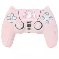 Lovely Cat Silicone Soft Protector Sticker Skin For Sony Playstation Dualsense 5 PS5 Controller Case Thumb Stick Grip Cap Cover rožinė