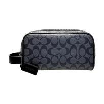 COACH Cosmetic bag Travel Kit 22 classic presbyopic zipper, PVC and canvas and leather, travel bag, toiletry bag, bag, small size, same style black juoda