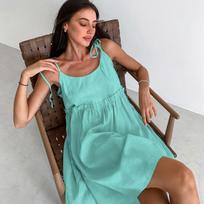 Women's Summer New Sexy Spice Girl Halter Dress Salt Holiday Loose Cotton A-line Skirt S žalsvai mėlyna