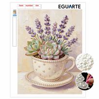 DIY Pearl Painting Canvas Lavender Succulent Design Shiny 3D Bead Art Kit Creative Leisure Craft for Living Room Wall Decor 30x40cm