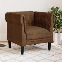 Chesterfield Armchair, Brown, Upholstered in Fabric