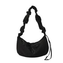 Solid Color Nylon Crossbody Bag Korean Style Canvas Dumpling Bag Pleated Shoulder Bag  Streetwear juoda