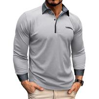 Mens Collared Long Sleeve Pique Polo Shirt Casual Loose Color Block Daily Wear M pilka
