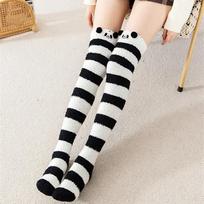 Over Above Knee Socks Long Womens Striped Panda Cat Winter Warm Ladies Girls Black White Funny Thigh High Stockings Christmas One Size