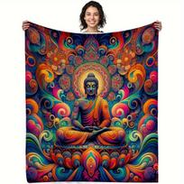 Bright Buddha pattern Flannel printed blanket suitable for all seasons suitable for living room office sofa and travel 180x250CM Size: 75*100cm, Weight: 230 GSM