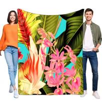 Vibrant Tropical Floral Blanket Throw, Soft Cozy Flannel, Exotic Pink Orchid Heliconia Pattern Bed Sofa Couch Home Decor Travel Size: 75*100cm, Weight: 230 GSM