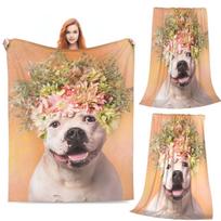 Pit Bull Flower Power Apollo Blanket Soft Warm Flannel Throw Blanket Bedding for Bed Living room Picnic Travel Home Couch Size: 75*100cm, Weight: 230 GSM