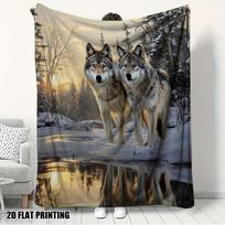 Decorative Wolf Throw Blanket Winter Forest Husky Animal Art Fleece Throw Cozy Cabin Decor for Living Room Bedroom Size: 75*100cm, Weight: 230 GSM