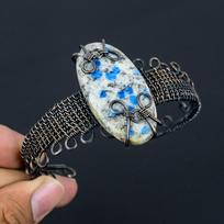 K2 Azurite Gemstone Pure Copper Wire Wrapped Handmade Cuff/ Bangle Jewelry Adjustable balta