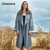 „Cinemore“ trumpas paltas moterims, ilga striukė su dvigubu atvartu, diržu korėjietiško stiliaus, laisvas laisvalaikio moteriškas paltas S mėlyna