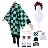 Anime Demon Slayers Cosplay kostiumas Tanjirou Kamado Kimetsu no Yaiba Vyrų kimono uniforma Disfraz Helovino vakarėlis Demonias Drabužiai L-(Full set+wig)