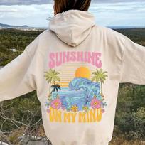 Beach Sunshine on my Mind Hoodie Sunset Oversize Hooded Sweatshirts Woman Aesthetic Long Sleeves Soft Crewneck Streetwear Clothe S