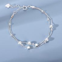 Luxury 925 Silver Star Beaded Bracelet Women Designer Double Layered Adjustable Party Jewelry