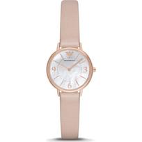Emporio Armani Mini motinos perlas Smėlio spalvos odinis moteriškas kvarcinis laikrodis AR2512 perlamutro spalvos