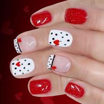 Romantics Heart Pattern Red Glitters Short Square Fake Nail 24PCS Valentines Day Party Wear 1